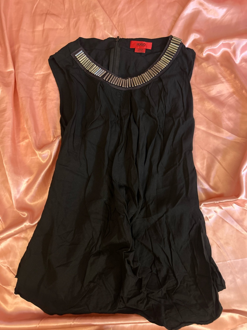 HUGO BOSS Black Top with Metallic Beaded Neckline